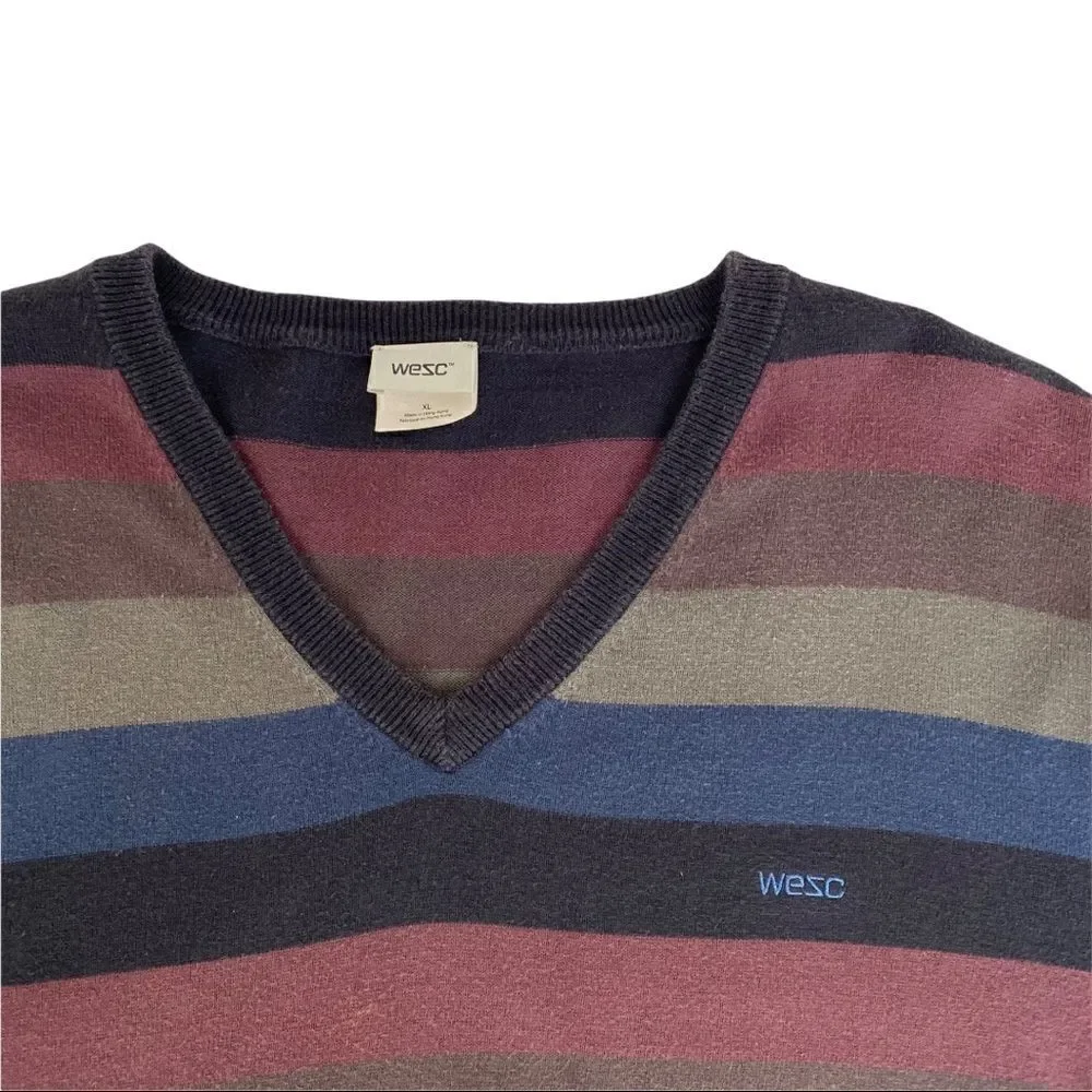 Vintage Y2K WESC Striped V-Neck Sweater